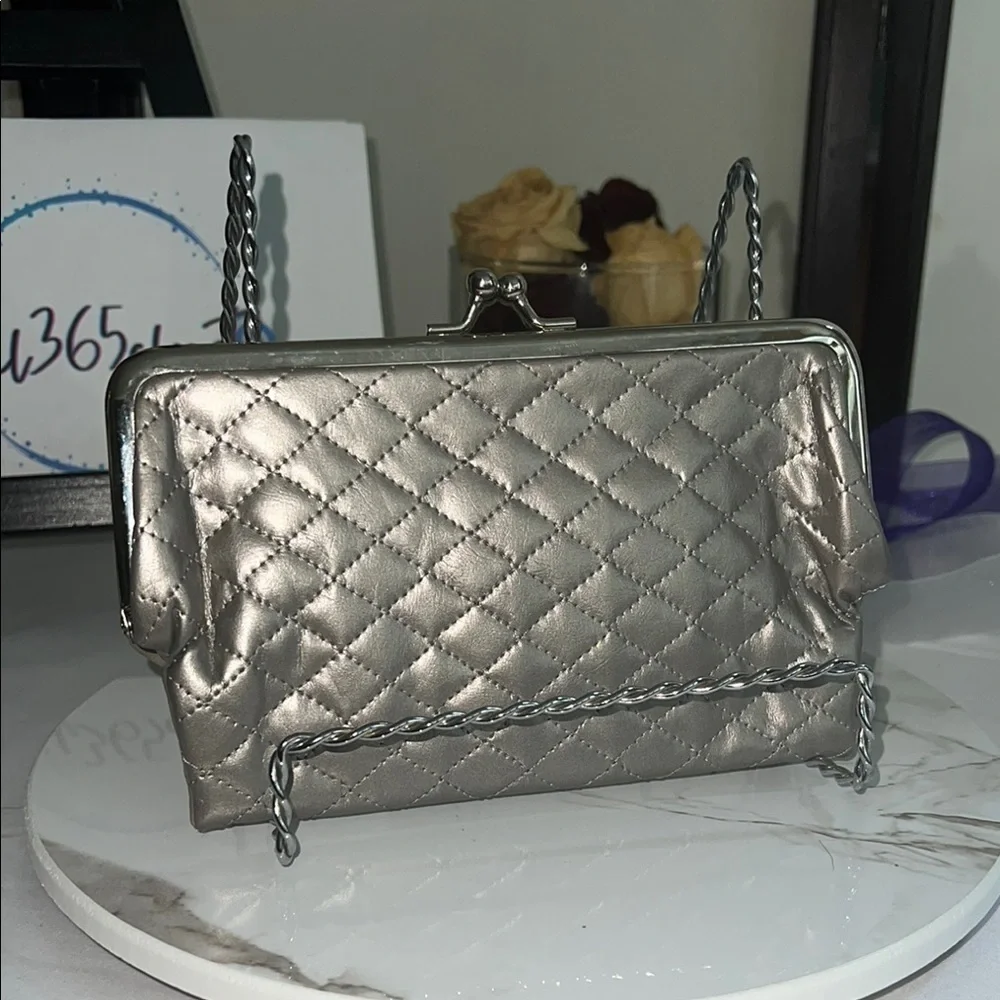 Silver Quilted Clutch by Source Unknown Clutches & Wristlets